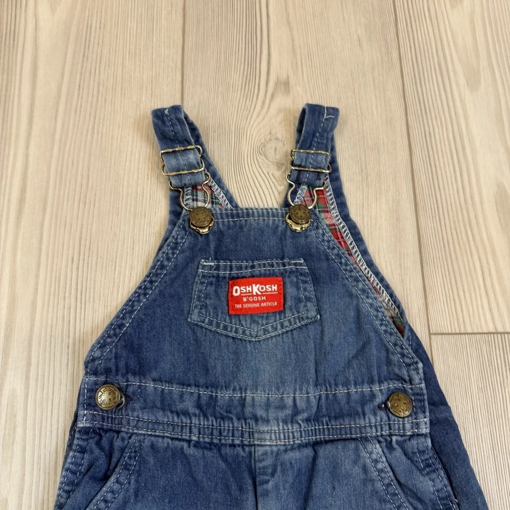 Vintage OshKosh B'Gosh Vestbak Plaid Flannel Line Boys Overalls Blue 18M USA‎